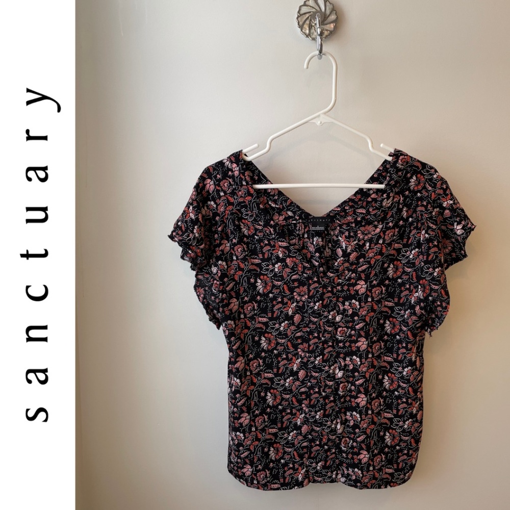 Sanctuary Floral Patterned Short Sleeve Shirt, Size Small